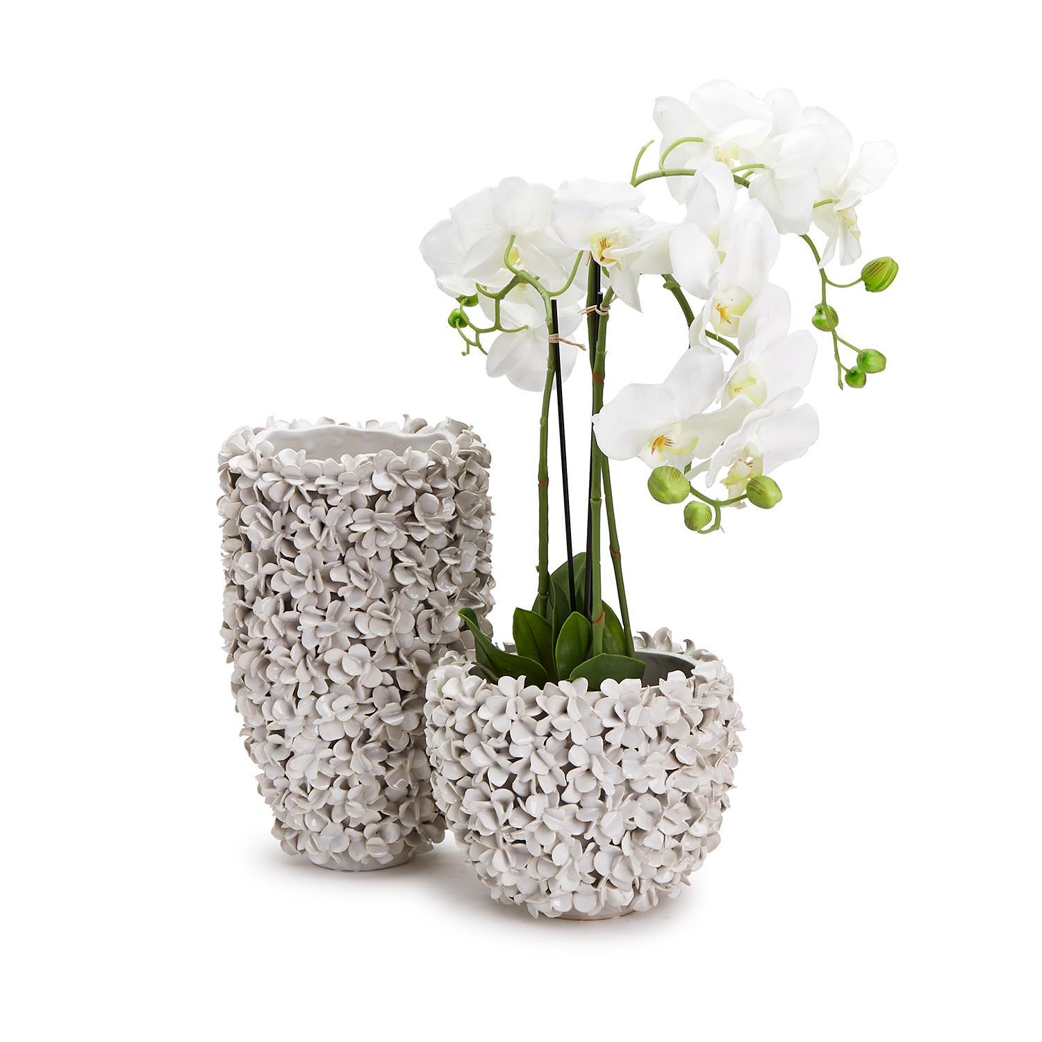 Hydrangea S/2 White Planter/Vases