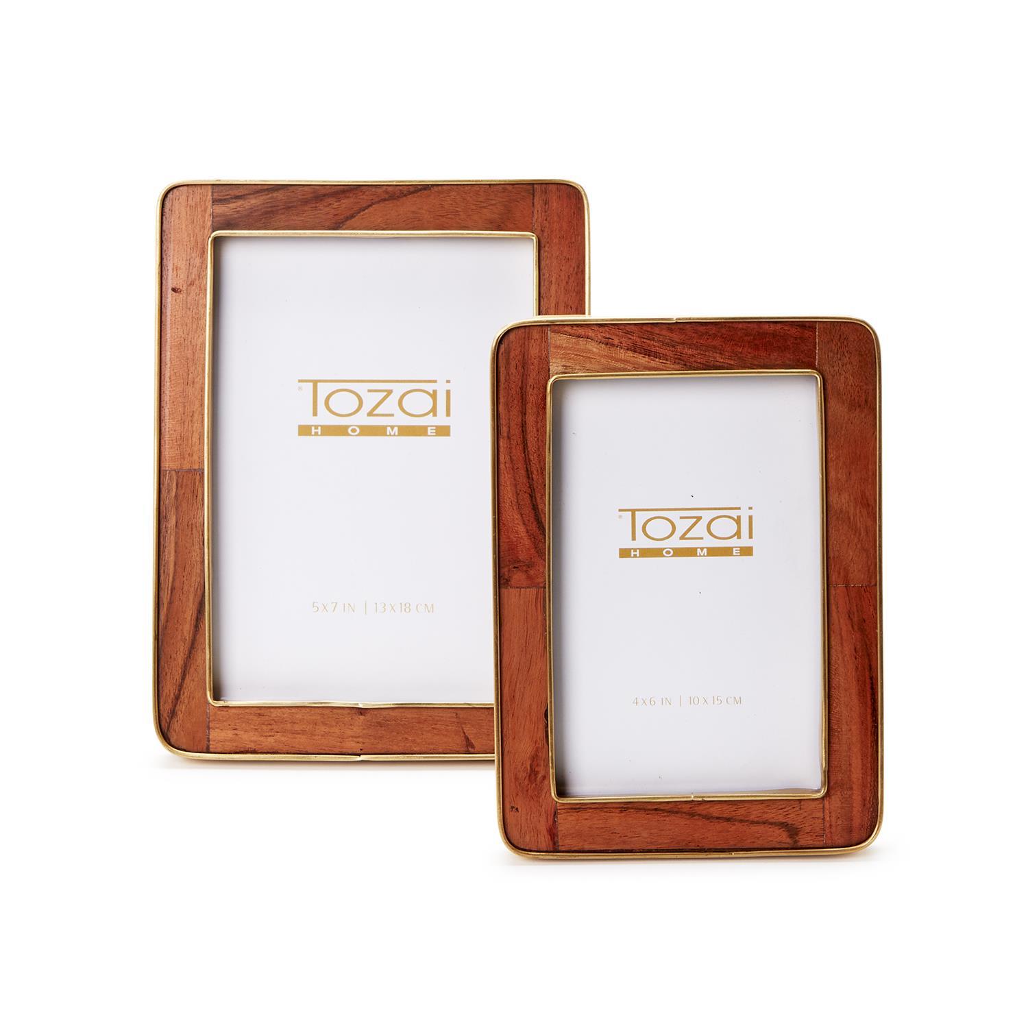 Wood S/2 Rounded Edge with Brass Photo Frames