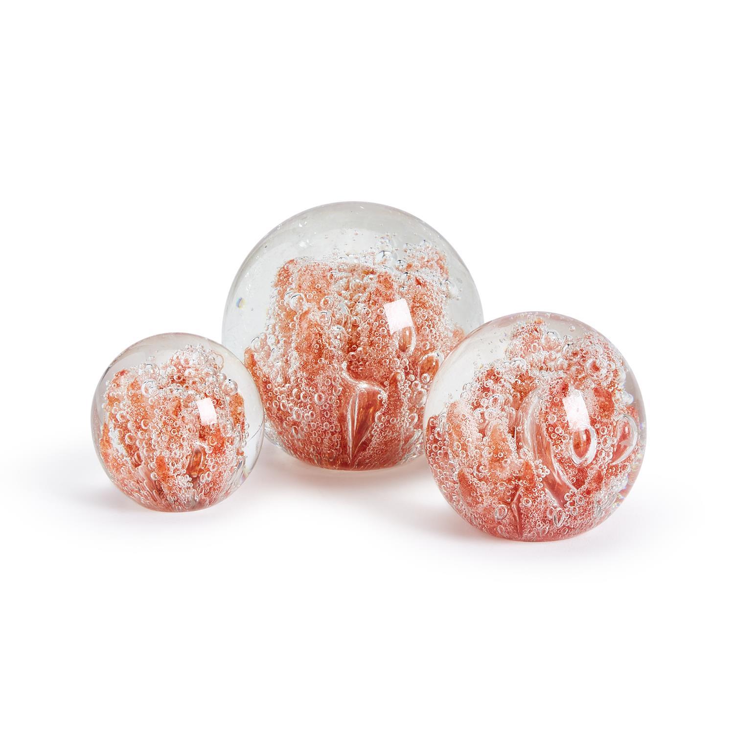 S/3 Red Coral Bubble Sphere Paperweights