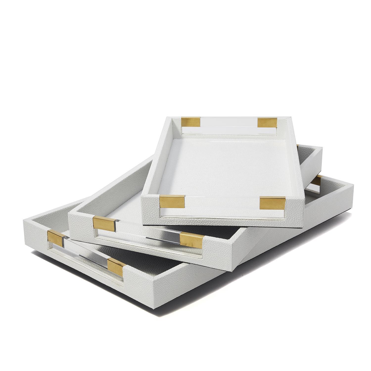 S/3 Stingray Rectangular White Décor Tray