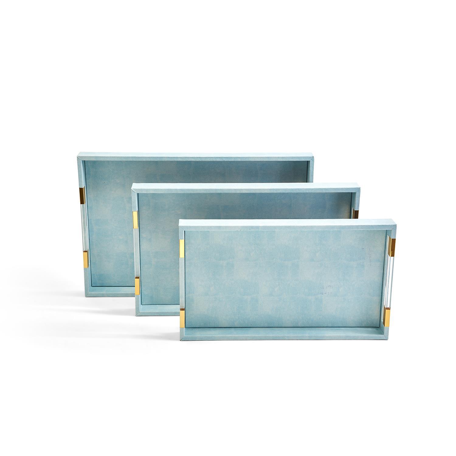 S/3 Aqua Decorative Rectangle Tray