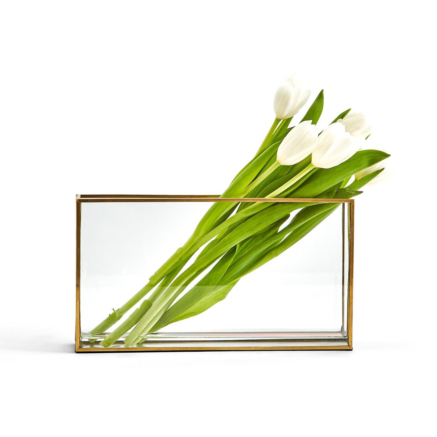 Window Square Vase with Gold Metal Trim