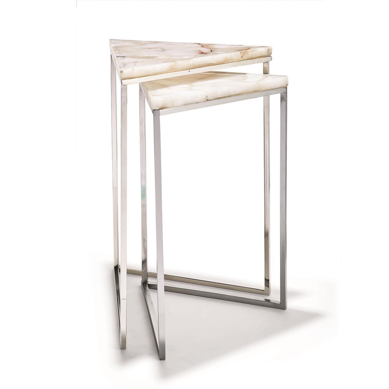 S/2 Triangle White Quartz Nested Side Tables