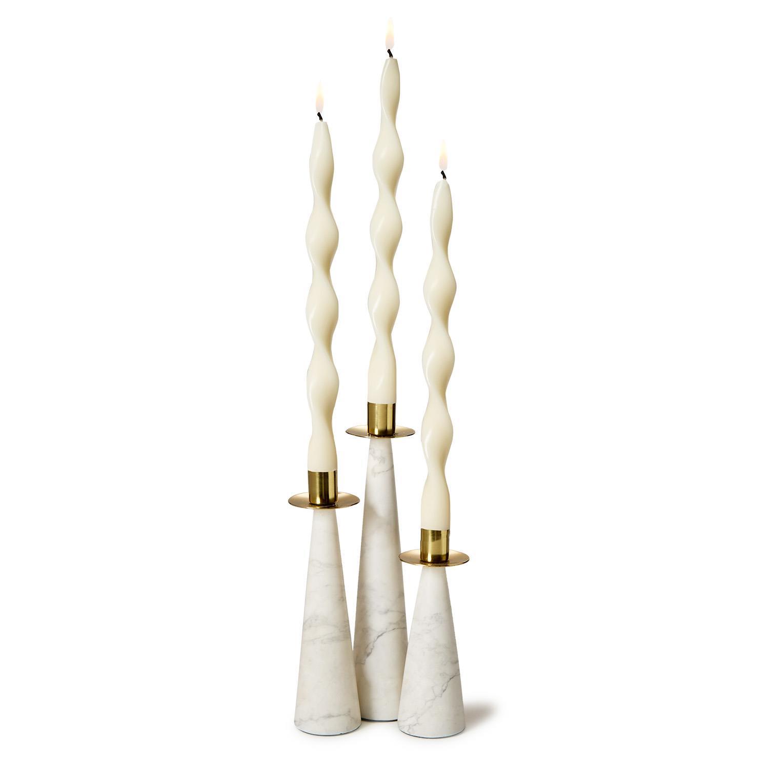 S/3 Marble Candle Holder with Gold Brass Finish