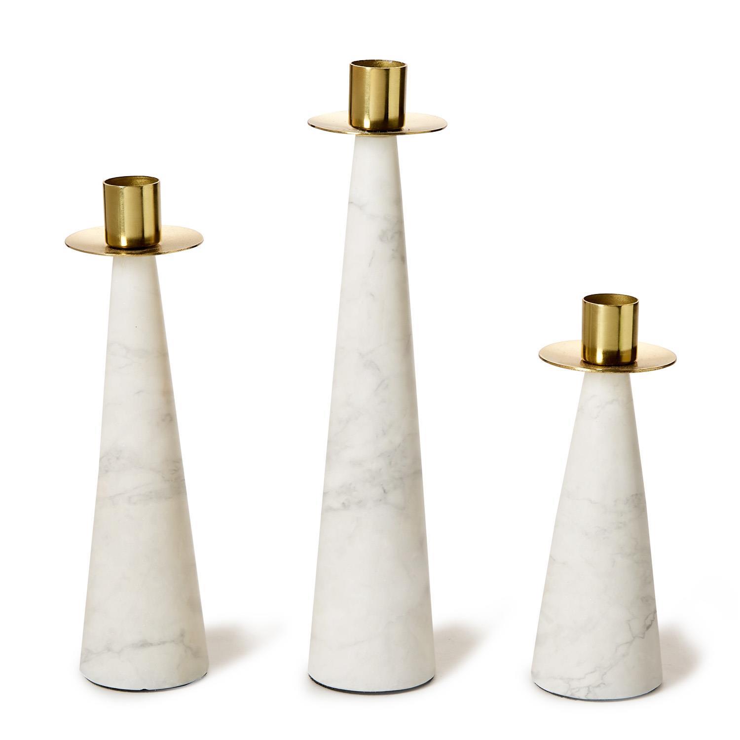 S/3 Marble Candle Holder with Gold Brass Finish