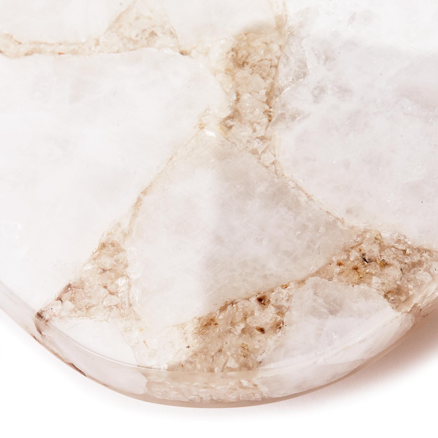 S/2 White Quartz Round Edge w Silver Feet Tray