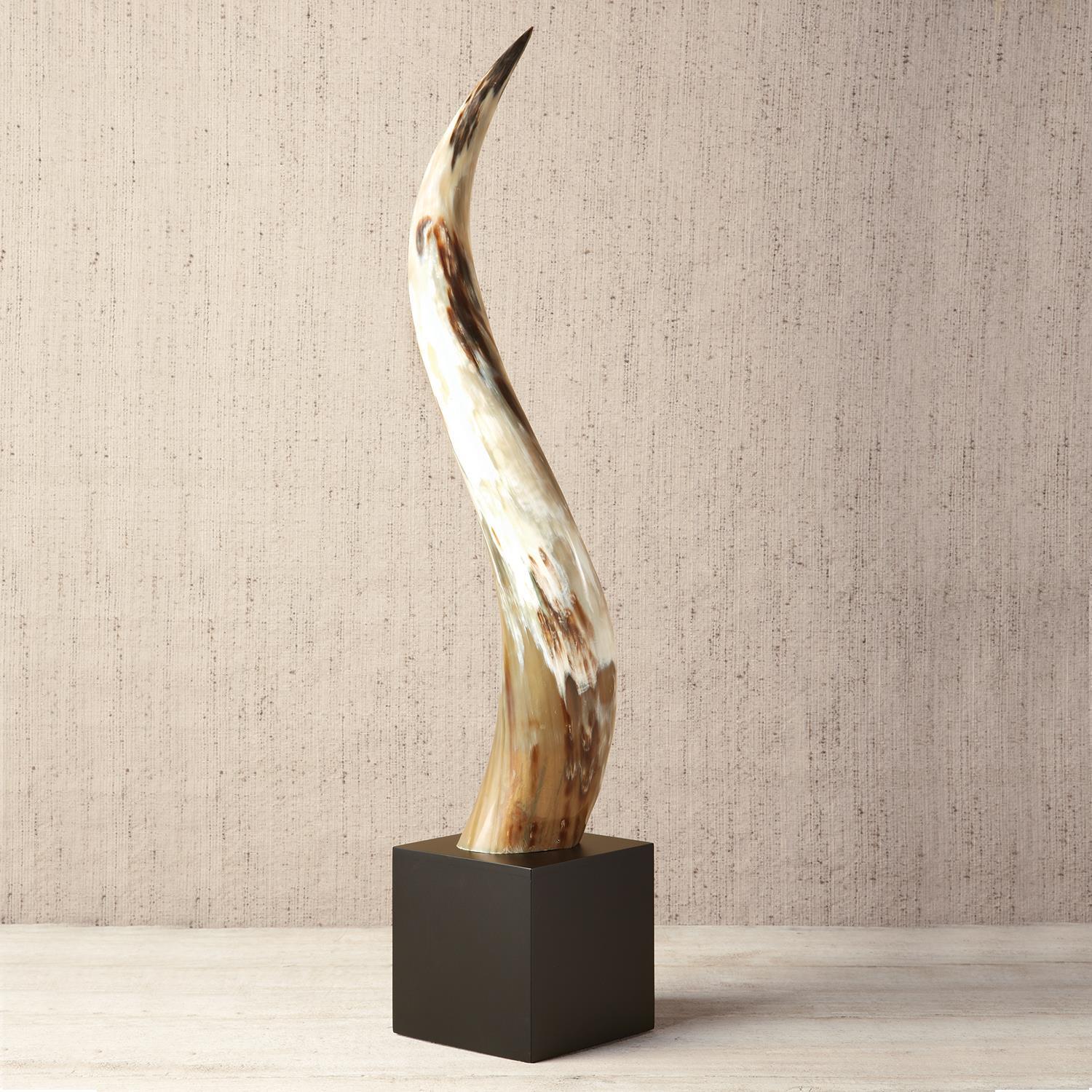 Yak Horn on Black Wood Base