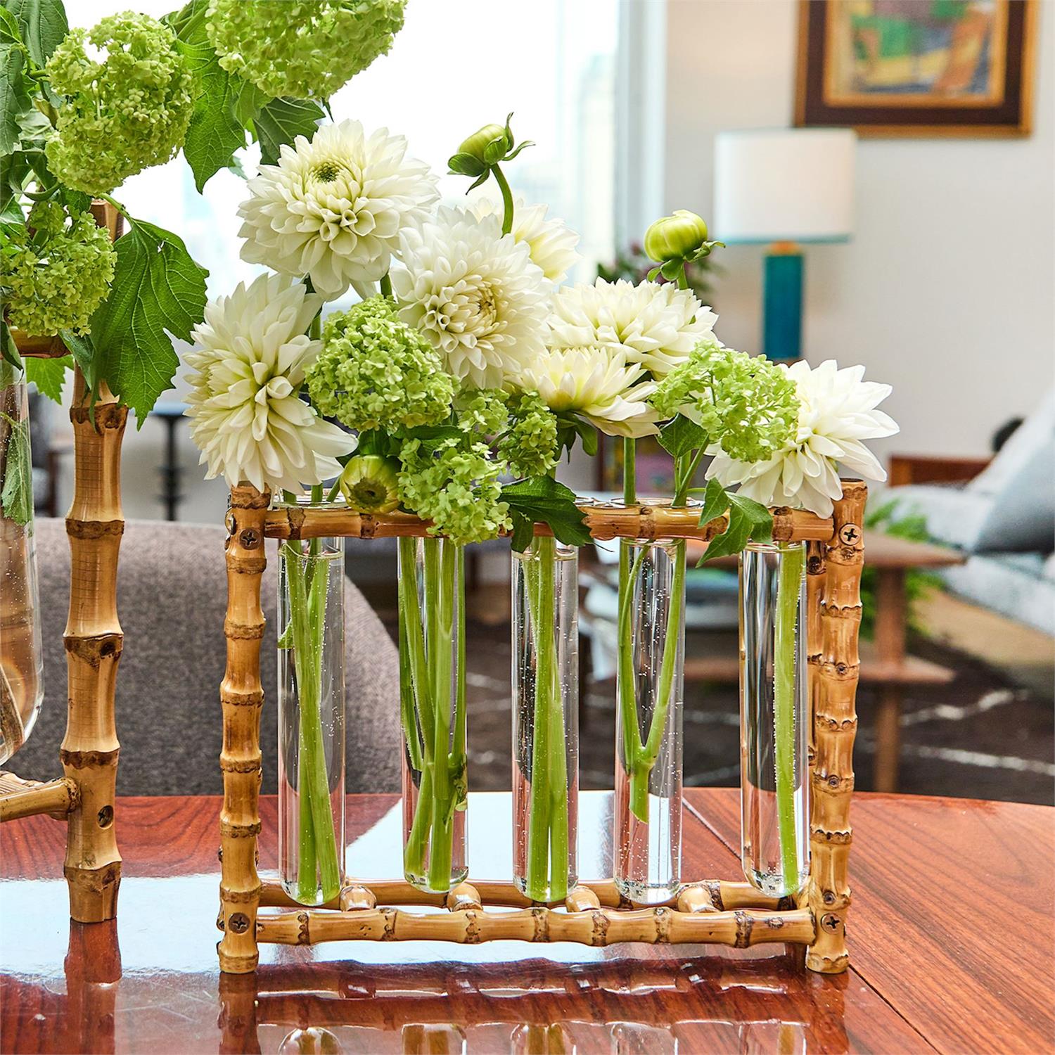 Natural Bamboo Vase Includes 5 Glass Tubes
