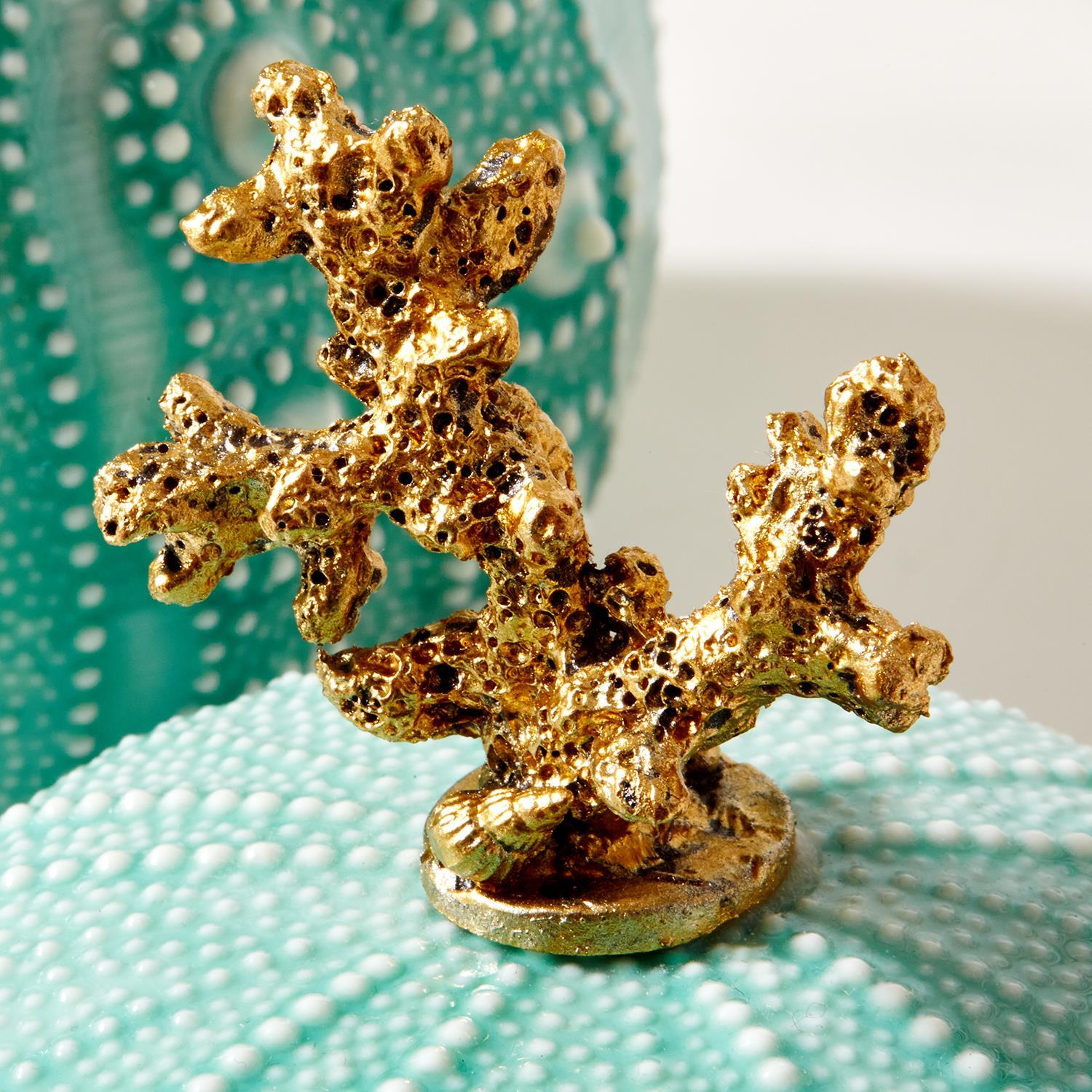 Gold Coral and Seafoam S/2 Sea Urchin Trinket Boxes