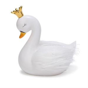 Swan Money Bank with Gold Crown and Faux Fur Wings in Gift Box