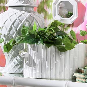 Faux Bamboo Oval Centerpiece / Cachepot with Handles