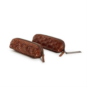Chestnut Woven Leather Pencil Case Asst 2 Patterns