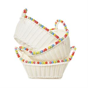 Set of 3 Hand-Woven Faux Wicker Basket with Multi-Color Wood Beads