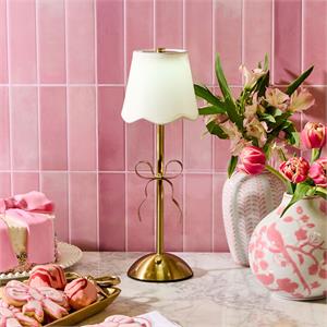 Haofy Small Gold Bow Table Lamp – Cordless, Touch-Dimmable Night Light With Fabric Shade For Girls' Rooms