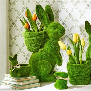Hoppy Easter S/2 Faux Moss Easter Bunny with Basket Includes 2 Designs