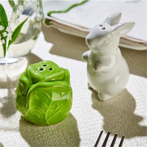 Easter Bunny and Cabbage Leaf Hand-Painted Salt and Pepper Shaker
