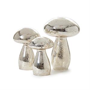 mushroom　0324 Set of 3 Antiqued Mercury Glass Finish Decorative Mushrooms