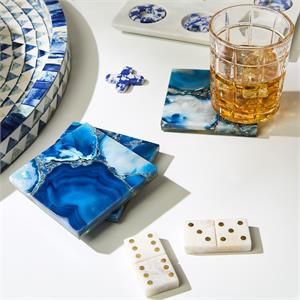 S/4 Blue Agate Coasters with Resin Base