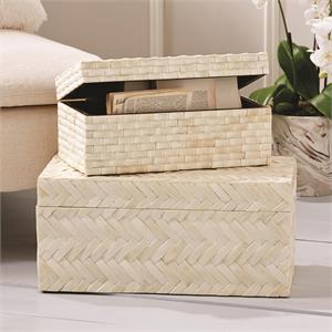S/2 Basket Weave Bone Boxes