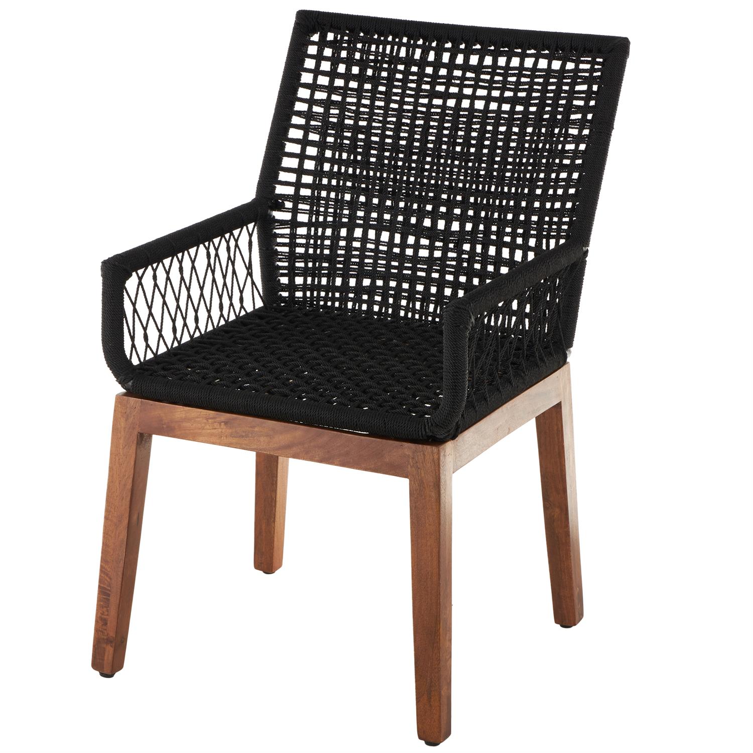 23684 | Black Leather Handmade Woven Kitchen Dining Chair with