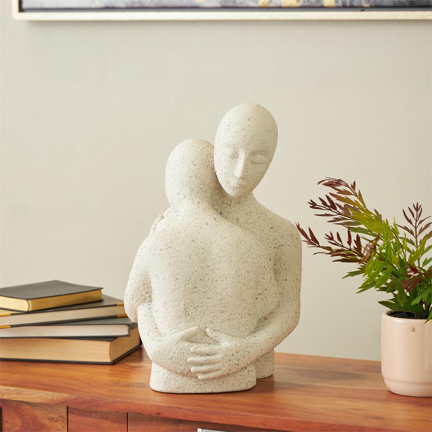 16206 | White Polystone People Hugging Decorative Sculpture with