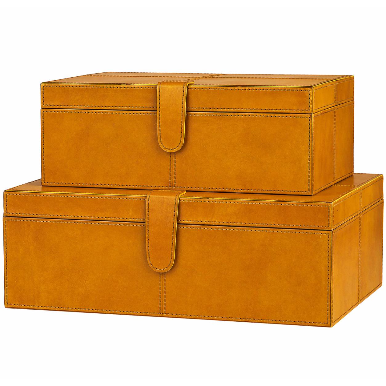 95931 | Brown Leather Handmade Cowhide Decorative Box with Snap