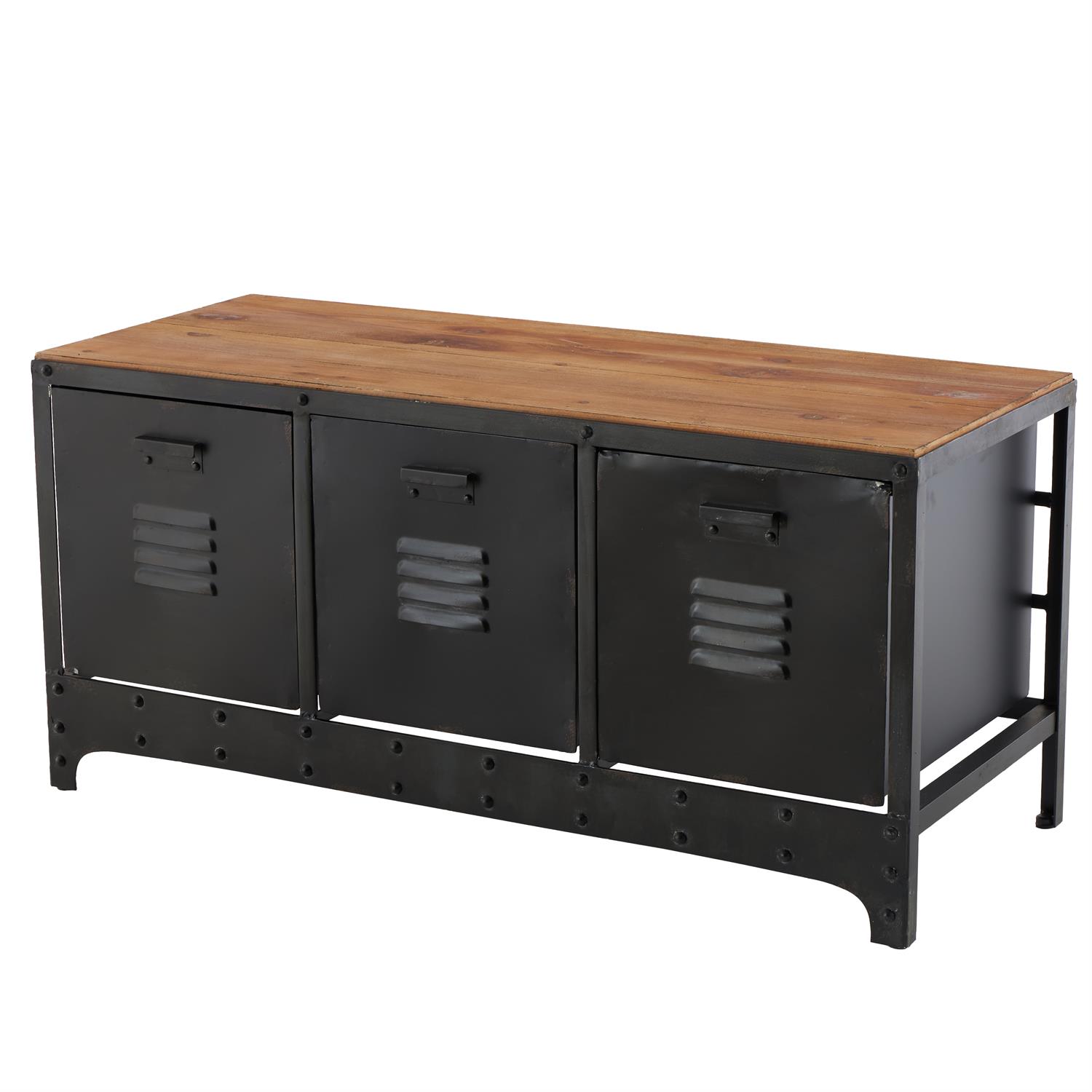 70576 | Silver Metal Room Storage Bench with Brown Wood Top, Set of 3 48\