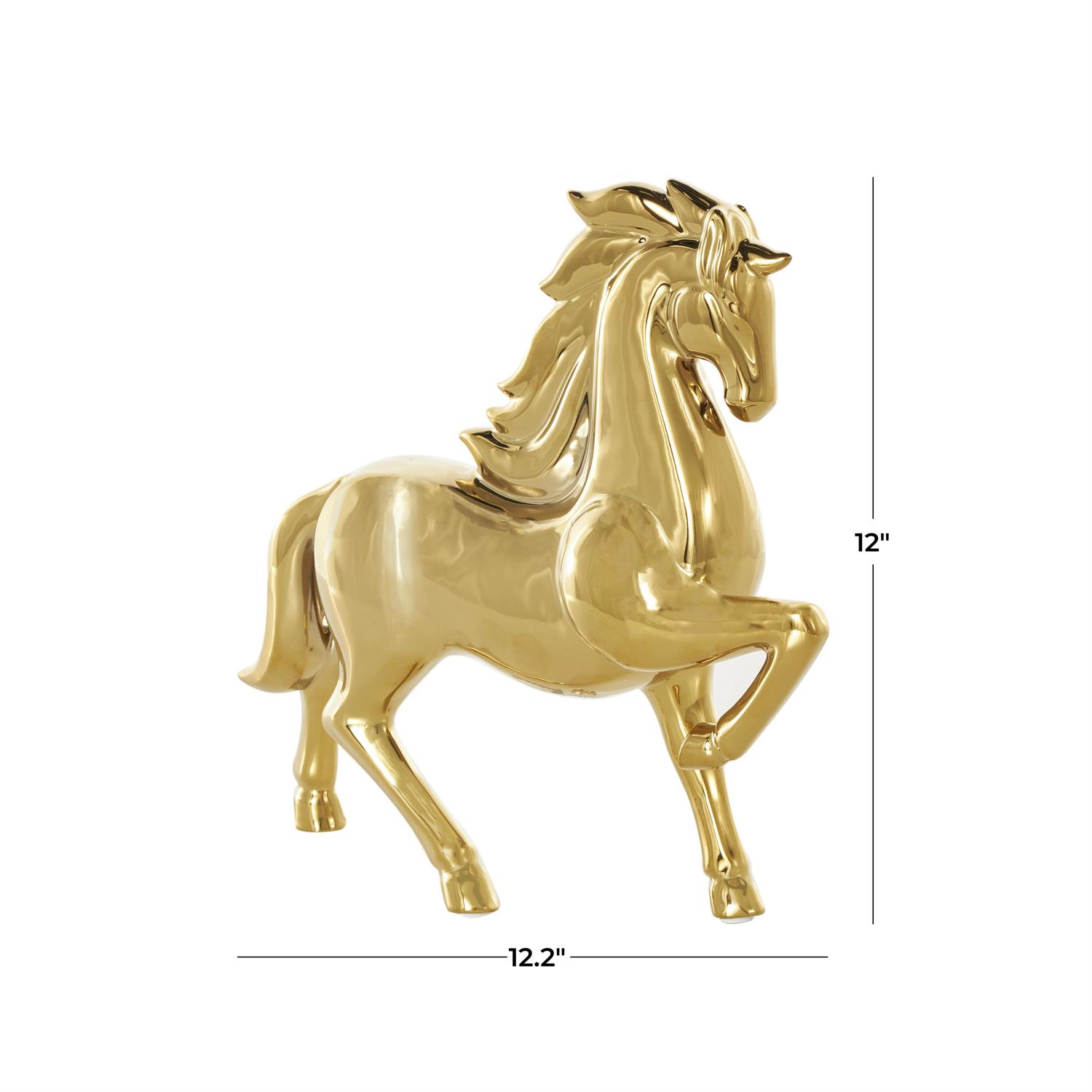 57072 | Gold Ceramic Horse Prancing Decorative Sculpture, 12