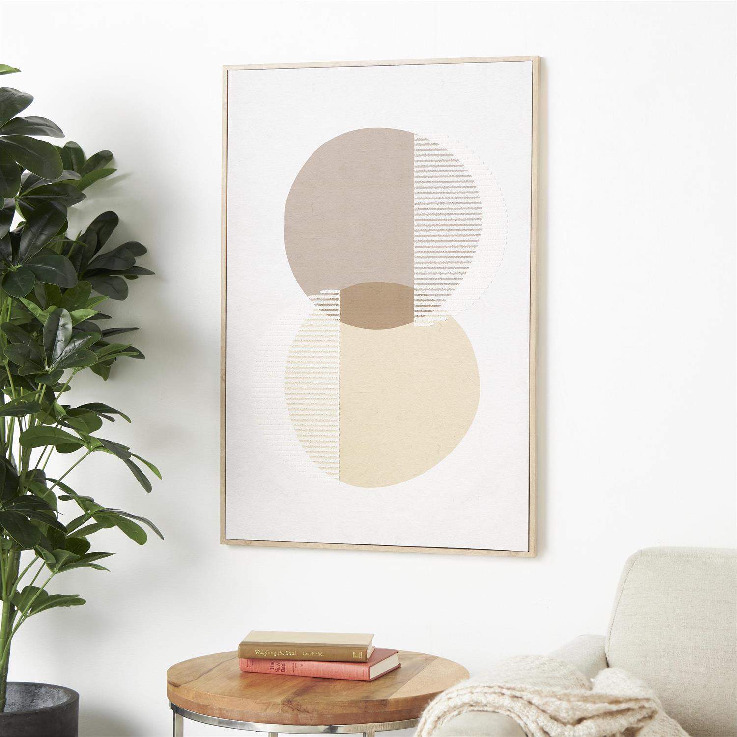 88876 | Brown Wooden Geometric Overlapping Circle Home Wall Decor with White Fabric Detailing, 25 88876-brown-wooden-geometric-overlapping-circle-home-wall-decor-with-white-fabric-detailing-25-x-2-x-37