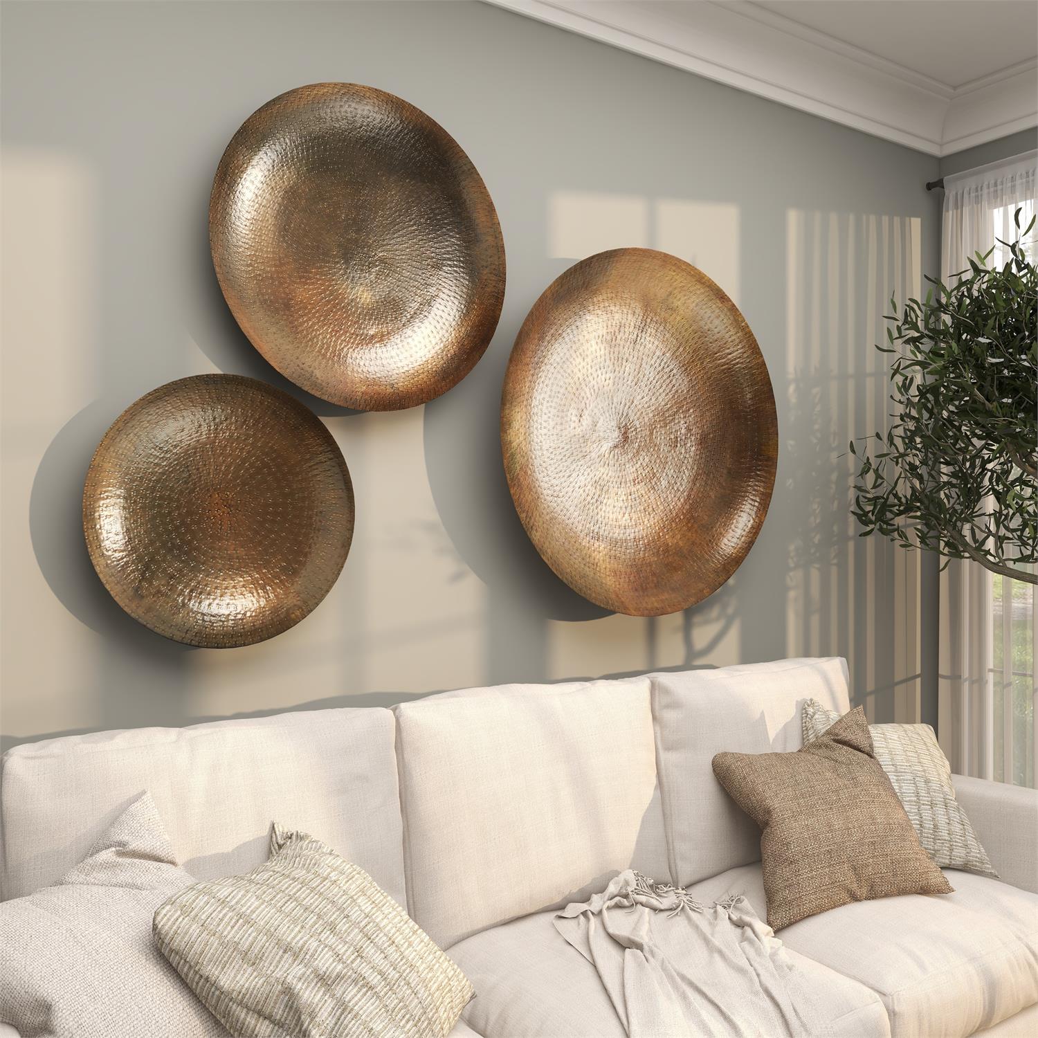 90984 | Bronze Metal Plate Large Metallic Disk Home Wall Decor