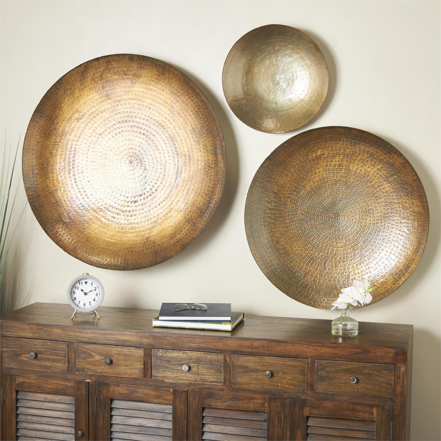 90984 | Bronze Metal Plate Large Metallic Disk Home Wall Decor