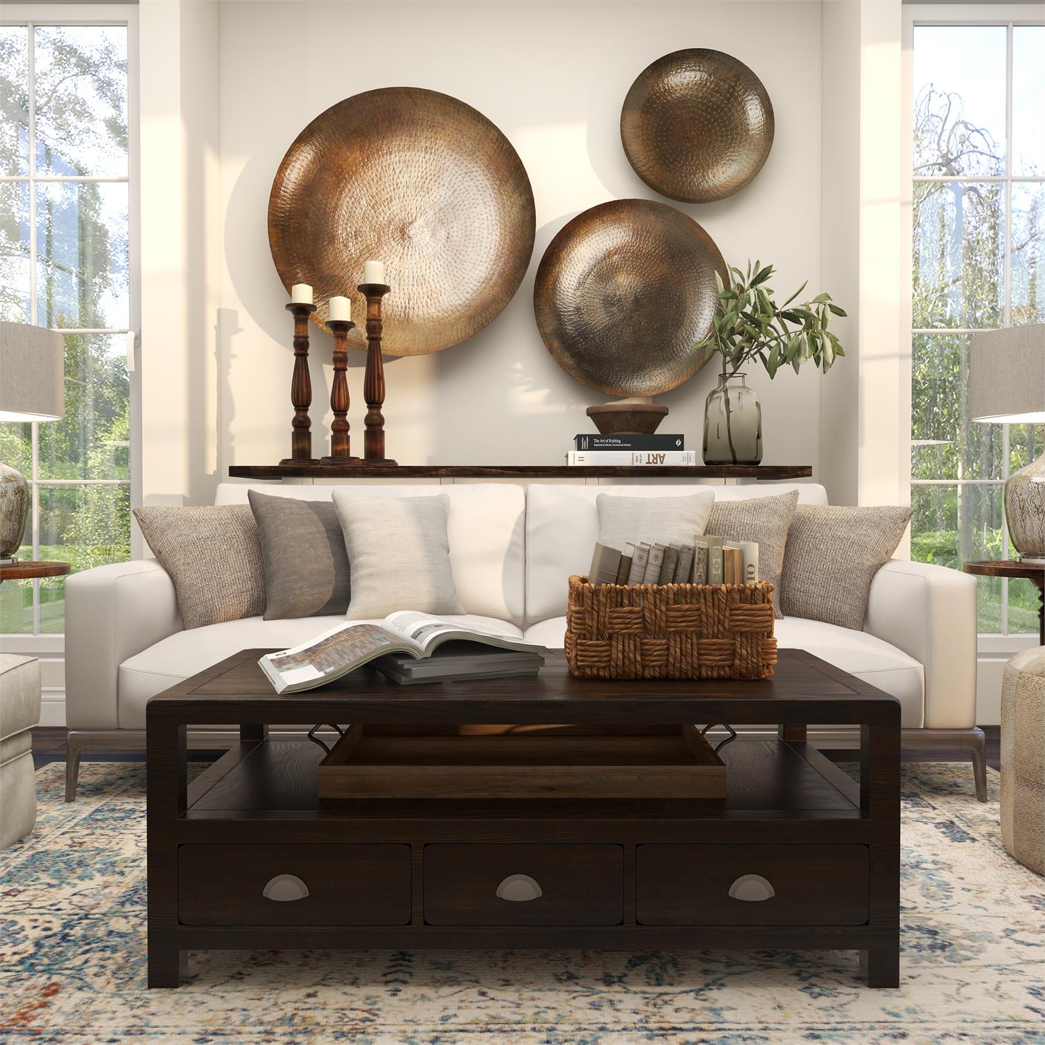 90984 | Bronze Metal Plate Large Metallic Disk Home Wall Decor