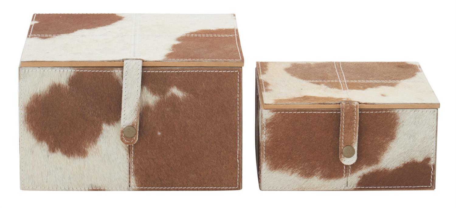 95931 | Brown Leather Handmade Cowhide Decorative Box with Snap