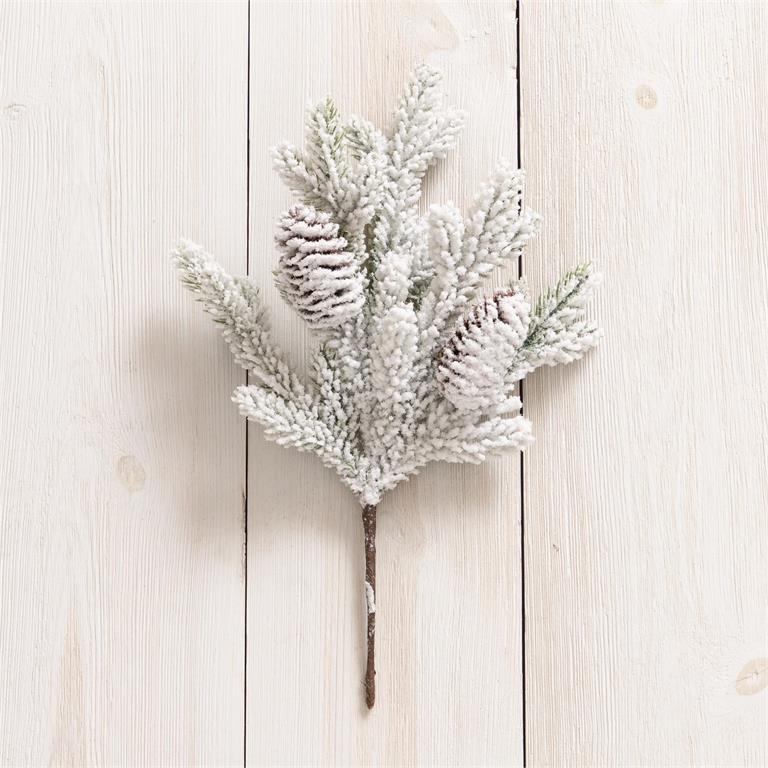 7F7537 | Branch - White Flocked With Pinceones