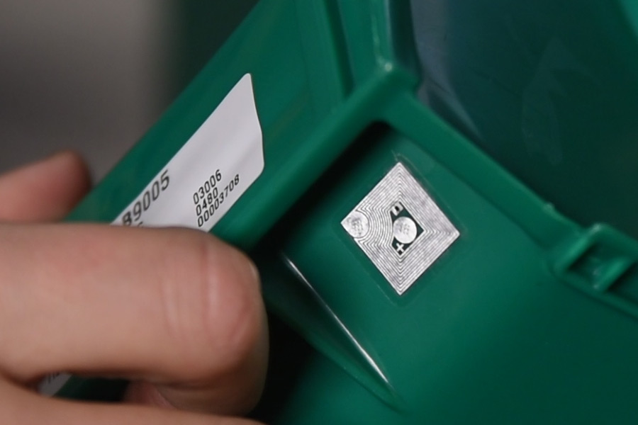close up view of RFID tag on PULSE bins