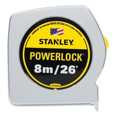 Powerlock Tape Rules Wide Blade, 26 ft L, 1 in W, SAE/Metric, Chrome/Yellow