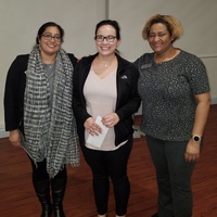 Scholarship recipient Mercedes Coronado with Ilaria Reyes and Dr. Cheryl Gordo 