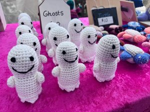 Ghosts and turtle stuffed animals  by Rita DeStefano