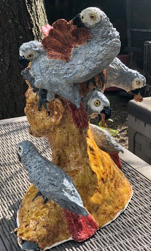 Detail: Sculpture Disassembled by parrots by Cornelia Nevitt (2025)