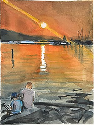 Reading by Sunset by Dara Tesse