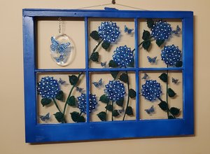 Beach Blue Butterflies (hung on beige wall) by Sandy Thapsem