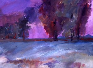 TREES WITH LAVENDER SKY by Mary Claire Stotler