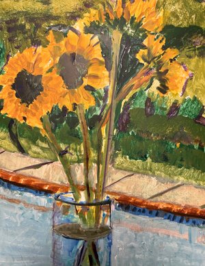 Poolside Sunflowers by Nancy Librett