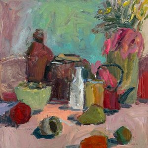 Still life in pinks and greens by SIVIA BRAUNSTEIN (2026)