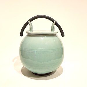 Twig Handled Celadon Jar by Cheryl Best (1985)