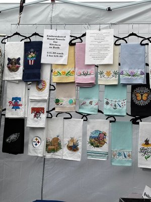 Embroidered hand towels by Jean Dixon