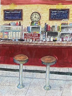 Bar Stools at Bernards  Cafe by Joan Foley