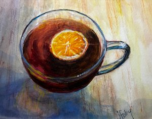 Tea cup  in  Watercolor  by Joan Foley