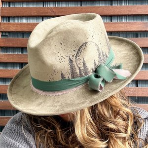 Handburned Moon over Pines Fedora by Amy Garbutt