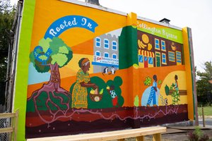 Rooted in Collington Square Mural by Rosy Sunshine Galvan (2025)